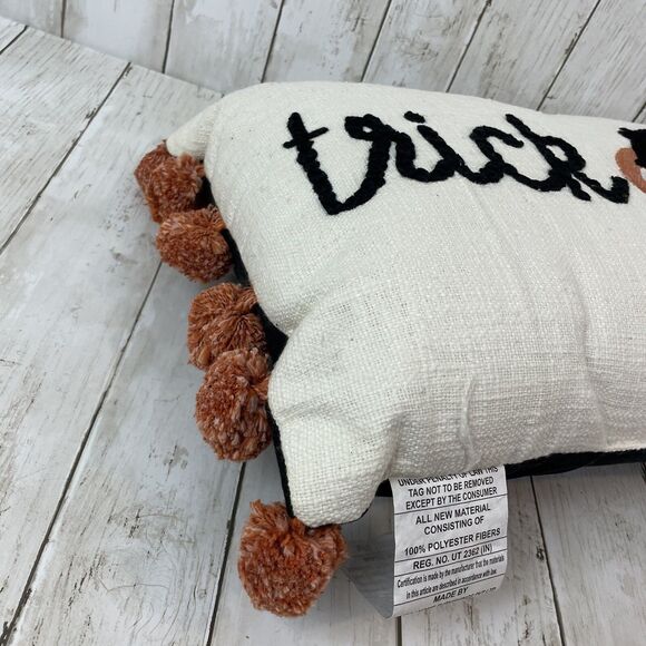 Trick It Treat Halloween Rectangular Throw Pillow  Decorative Pom Poms - NWT - Picture 2 of 10